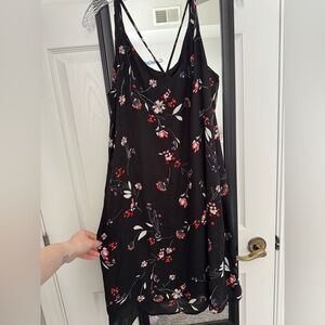 Worthington Black Dress with Red and White Floral Design